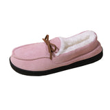 Yeknu  Slippers warm women's men couple bow round head all-inclusive home wear cotton shoes outside wear thickened women