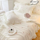 Yeknu  3pcs Rose embroidery Lace Quilt, pillowcase Single Double Summer Air Conditioning Throw Blanket Nap Blanket Thin Quilt