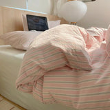 Yeknu  Single Double Exquisite Stripe 1Duvet cover+2Pillowcases 100%Cotton Experience Hotel-Like Comfort with Unparalleled Softness