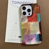 Yeknu  Vortex Pattern Color Grid Splicing Phone Case For iPhone 11 12 13 14 15 16 Pro Max XS X XR 7 8 Plus SE 3 Clear Bumper Cover