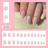 Yeknu  24pcs Water Wave Cat's Eye Press on Nail French Small Flower Artificial Fake Nails Seamless Removable False Nail