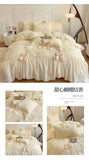 Yeknu French Princess Style Bedding Sets Ruffle Lace Bow Quilt Cover Romantic Bedclothes Decor Woman Girls Bedroom Duvet Cover 4pcs