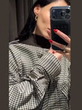 Yeknu  Casual Plaid Women's Short Coat Long Sleeve Stand Collar Pocket Female Coats Autumn Winter Fit Zipper Lady Jackets New