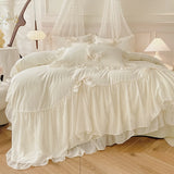 Yeknu  3pcs White Bedding set ruffles Duvet Cover Set (1*Duvet Cover + 2*Pillowcase, Without Core)for bedroom guest room