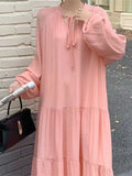 Yeknu  Autumn Sweatshirt Dress Women Striped Print Fashion Ruffle Pleated Korean Style Ladies Dresses Loose Casual Woman Long Dress