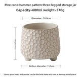 Yeknu  Pinecone-shaped three-legged ceramic storage jar and kitchen tool holder, a distinctive and personalized decorative item