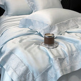 Yeknu Lyocell Bamboo Fiber Luxury Embroidery Summer Quilt Soft Silky Thin Comforter Blanket With Bed Sheet Pillowcases Bedding Set