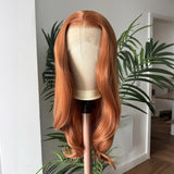 Yeknu  Long Wavy Layered Auburn Synthetic Hair Copper Red 13X4 Lace Front Wigs for Women Ginger Orange Body Wave Daily Party Cosplay