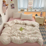 Yeknu 100% Cotton Bedding Set Cartoon Cute Animals Duvet Cover Set Bed Linen Flat Sheets Set 2 Pillowcases Single Double Queen Size