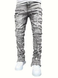 Yeknu  Y2k hip-hop style fringed jeans, men's casual street style stretch jeans