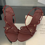 Yeknu  Summer Fashion Gladiator Narrow Band  Open Toe Women Sandals Thin Low Heel Party Shoes
