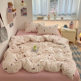 Yeknu 100% Cotton Bedding Set Cartoon Cute Animals Duvet Cover Set Bed Linen Flat Sheets Set 2 Pillowcases Single Double Queen Size