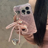 Yeknu Love Laser Pink Bow PC Case For iPhone 13 14 12 16 15 Pro Max 11 12 14 Plus XS Max XR X 7 8 Plus SE Phone Cover