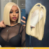 Yeknu  613 Blonde Color Lace Wig Human Hair Peruvian Straight 13x4 Lace Frontal Human Hair Wig Pre Plucked Human Hair Wig Bob Wigs