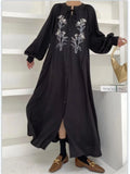 Yeknu  Vintage Embroidery Flower Long Dress Women Spring Summer Casual Loose Ladies Dresses Lantern Sleeve Woman Boho Dress