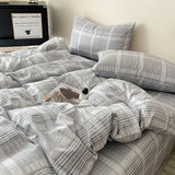 Yeknu  Fashion Pure Cotton Grid Pattern Bedding Sets Skin Friendly Comfortable Bed Sheet Set for Adults Dormitory Home Quilt Cover Kit