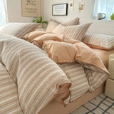 Yeknu Nordic Bedding Set Striped Duvet Cover Set 100% Cotton Soft Flat Sheet Single Twin Size Double Bed Sheet Set For Bedroom Decor