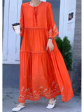 Yeknu  Summer A-Line Long Dress Women Embroidery Fashion Ruffle Pleated Patchwork Loose Ladies Dresses Korean Style Woman Dress