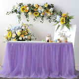 Yeknu  Sheer Table Skirt Tablecloth 3-Ply with LED Lights Premium Gold Edge Wedding Party Cake Table Decoration