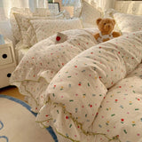 Yeknu  4Pcs Spring Vibrant Flowers 100% Cotton France Princess Style Bedding Set Single Twin Queen Duvet Cover Bed Sheet Pillowcases