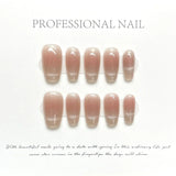 Yeknu 10Pcs Short Handmade White Press On Nails Cat Eyes Pure Ballerina Decoration Wearable False Nails Full Cover Nail Tips Art