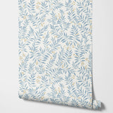 Yeknu  Tropical Maison Floral Leaf Tail Wallpaper in Light sky blue, Scandinavian design, removable non-woven Wallpaper