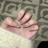 Yeknu  10pcs Hailey French Press on Nails Nude Cat Eye Nail Art White Gradient Sparkly False Nails Full Cover Daily Almond Fake Nails