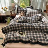 Yeknu  Plaid Bedding Set Double Yarn Classic Vintage Duvet Cover Set Flat Sheets Set 2 Pillowcases Single Twin Full Queen Size