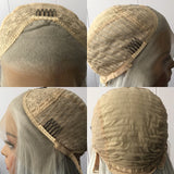 Yeknu  Silver Grey Lace Front Wig Synthetic Lace Wig Glueless Body Wave Long Wavy Silver Wig Body Wave Long Grey Hair Wigs for Women