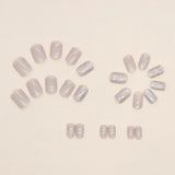 Yeknu  24 PCs Short French Minimalist Flash Nails with 1 Jelly Gel and 1 Nail File