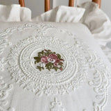 Yeknu with Lotus Frill French Lace Pillow Cover Washed Material Comfortable Embroidered Cushion Cover Soft Pillow Shell Bedroom