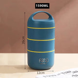 Yeknu  1590ml Large Capacity Stainless Steel 304 Lunch Box Leak-Proof Multilayer Thermal Bento Box Adult Student Soup Food Container