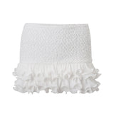 Yeknu  Women's Sexy Mini Skirt Two-piece Set Strappy Cardigan Top Ruffle Layered Mini Skirt White