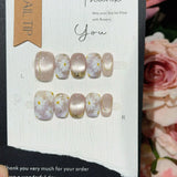 Yeknu  10pcs Mini Flower Fake Nails Short Square Press on Nails Glitter Cat Eye False Nails Full Cover Sweet Cute Manicure Nail Art Tip