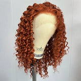 Yeknu  Ginger Curly Wigs for Women Reddish Brown Afro Curly Syntheitc Hair Free Part Pre Plucked Hairline Copper Long Kinky Curly Hair