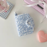 Yeknu  New Girl's Furry Leopard Print Coin Purse,Snap on Card Bag,Key Earphone Storage Bag,Cute Pendant Small Wallet