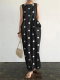 Yeknu  Summer Polka Dot Print Sleeveless Dress Women Fashion Casual Woman New Dress Office Ladies Long Dresses