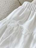 Yeknu  Franclia New Summer Design, Unique Style, White Low-Waisted, Girly Tulip Skirt With Bow Ribbon Decoration, Women's Midi Skirt,