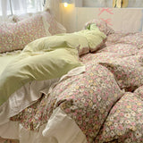 Yeknu  Korean Style Bedding Set with Pillowcase bed sheet Single Full Size Bed Linen Duvet Cover Set Queen/King Double Comforter Cover