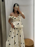 Yeknu  Casual Polka Dot Print 2 Piece Set Women Sleeveless V-neck Top And Bubble Skirt Outfit New Summer Daily Vest Skirts Suits