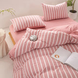 Yeknu  Pink striped bedding four-piece set duvet cover bed sheet with pillowcase 220x240 queen king size four seasons universal