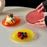 Yeknu  Cute Korean Style Small Checkered Mini Glass Plate Dessert Cake Fruit Plate Tray Colorful Retro Bread Cakes Fruits Bowl Plate