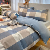 Yeknu  European Bedding Set with Checkered Print Comfortable Breathable Fitted Sheet Duvet Cover Pillowcase Single Queen Size Bed Linen