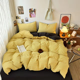 Yeknu  New plaid printing retro cloud double-layer yarn four-piece set, bedding, student dormitory single 3-piece set