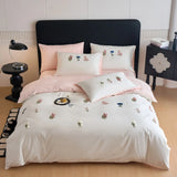 Yeknu  3 Piece Sheet Set Floaers embroidery duvet cover Set ， comfortable Bedding Set Bedspread for All Season