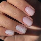 Yeknu  24Pcs Glossy Press on Nails Set Short Oval Gradient French Nail Tips Reusable Full Cover Fake Nails with Glue for Women&Girls