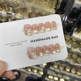 Yeknu  10Pcs Nude Short Square Handmade Press-On Nails Cat-Eye Effect with French Nail Tips Perfect for Women&Girls Daily Look Wear