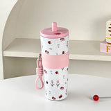Yeknu  710ml Fashion Flower Stainless Steel 316 Vacuum Flask With Straw Leak-Proof Coffee Tea Cold Drink Car Thermos Mug Travel Tumbler