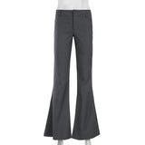 Yeknu  Grey Low Waisted Flared Pants Female Y2K High Street Retro Wide Leg Trousers Fashion Slim Pocket Office Lady Suit Pants