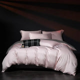 Yeknu  100%Egyptian Cotton Reversible Silver Purple Duvet Cover 4Pcs Luxury Soft Bedding Set Solid Color Duvet Cover Sheet Pillowcases